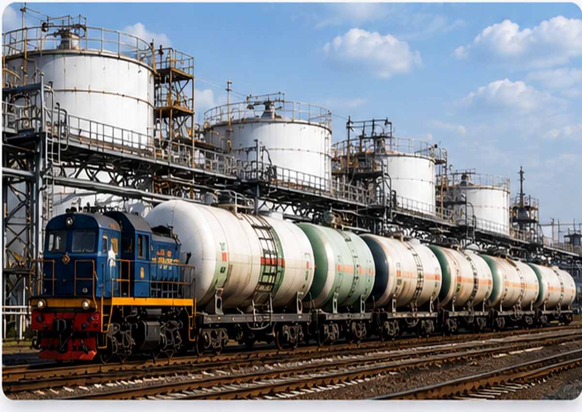 Железнодорожные цистерны на территории нефтебазы